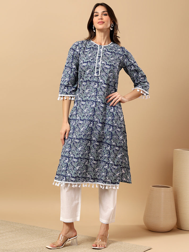 Pure Cotton Printed Kurta Pant Set | Soft Fabric | Elastic Bottom