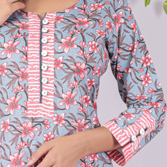 Grey Printed Cotton Kurta Set