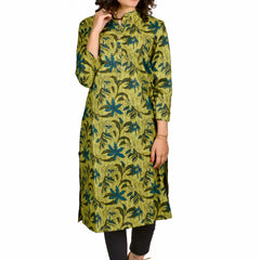 Green Printed Cotton Long Kurta for Women
