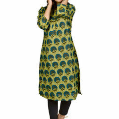 Women Olive Green Printed Cotton Kurta