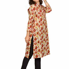 Off White Printed Cotton Long Kurta for Women