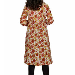 Off White Printed Cotton Long Kurta for Women