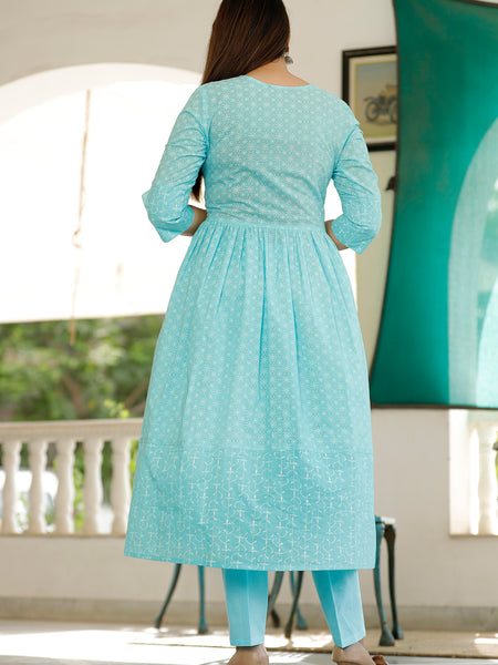 Sky Blue A-Line Kurta Set for Women