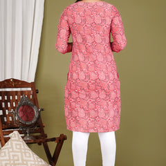 Pink Printed Cotton Long Kurta for Women