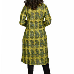Green Printed Cotton Long Kurta for Women