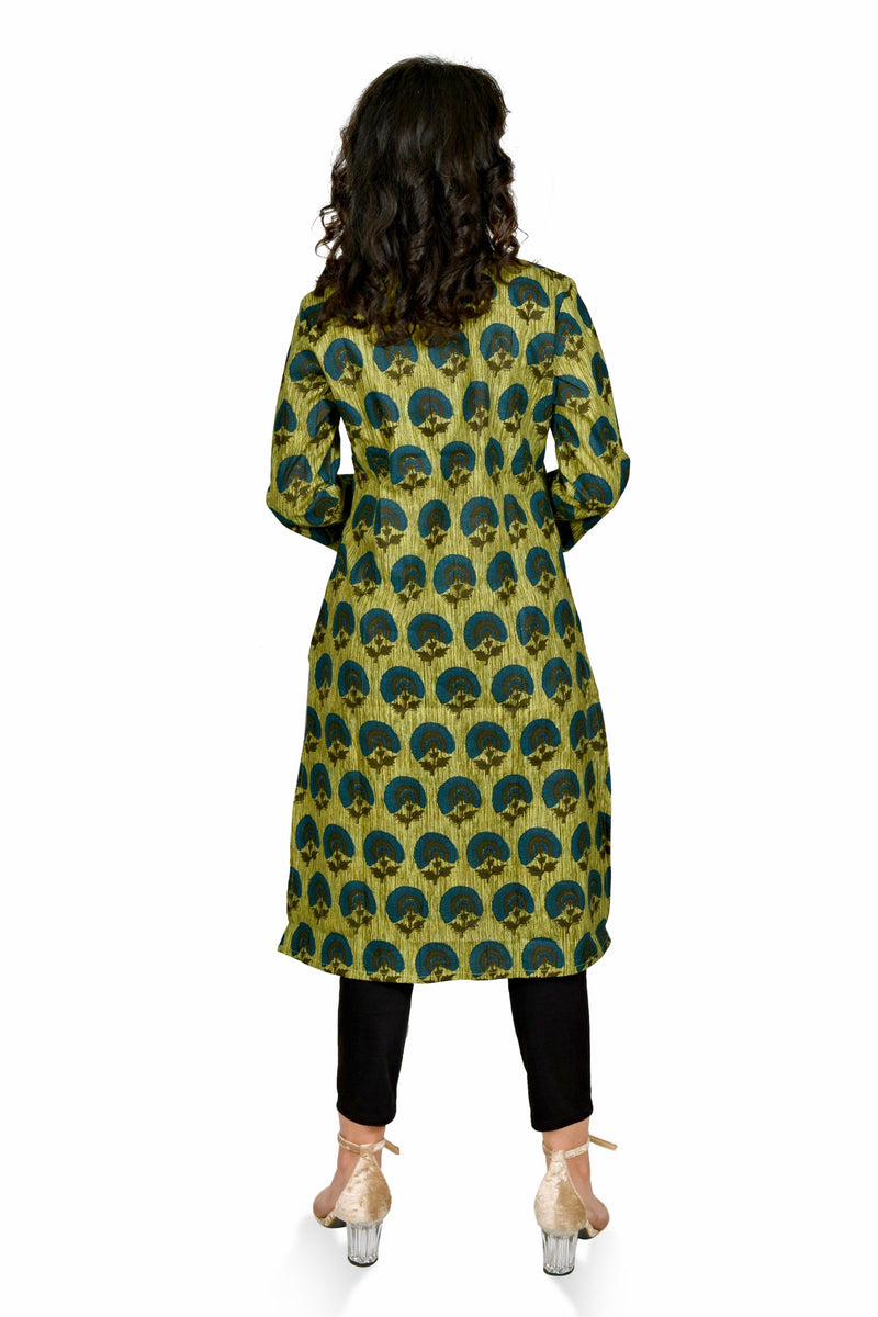 Women Olive Green Printed Cotton Kurta