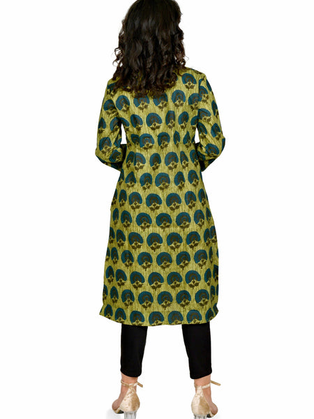 Women Olive Green Printed Cotton Kurta