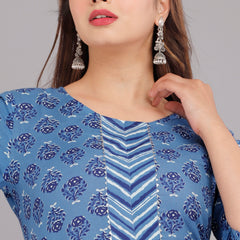 Blue Printed Cotton Kurta Set