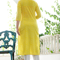 Yellow Lehriya Printed Cotton Kurta Set