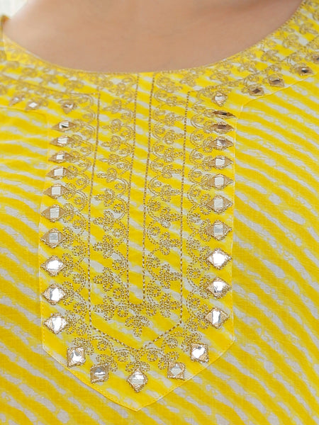 Yellow Printed Cotton Kurta Set