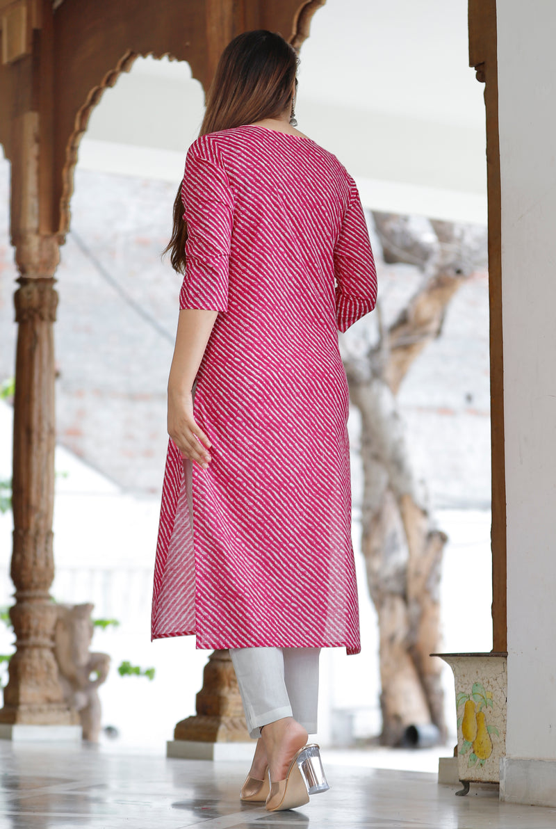 Elegant Pink Cotton Kurti with Traditional Print