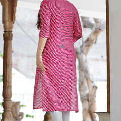 Elegant Pink Cotton Kurti with Traditional Print
