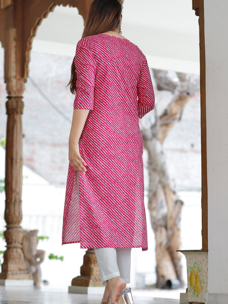 Pink Printed Cotton Kurta Set