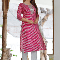 Pink Printed Cotton Kurta Set