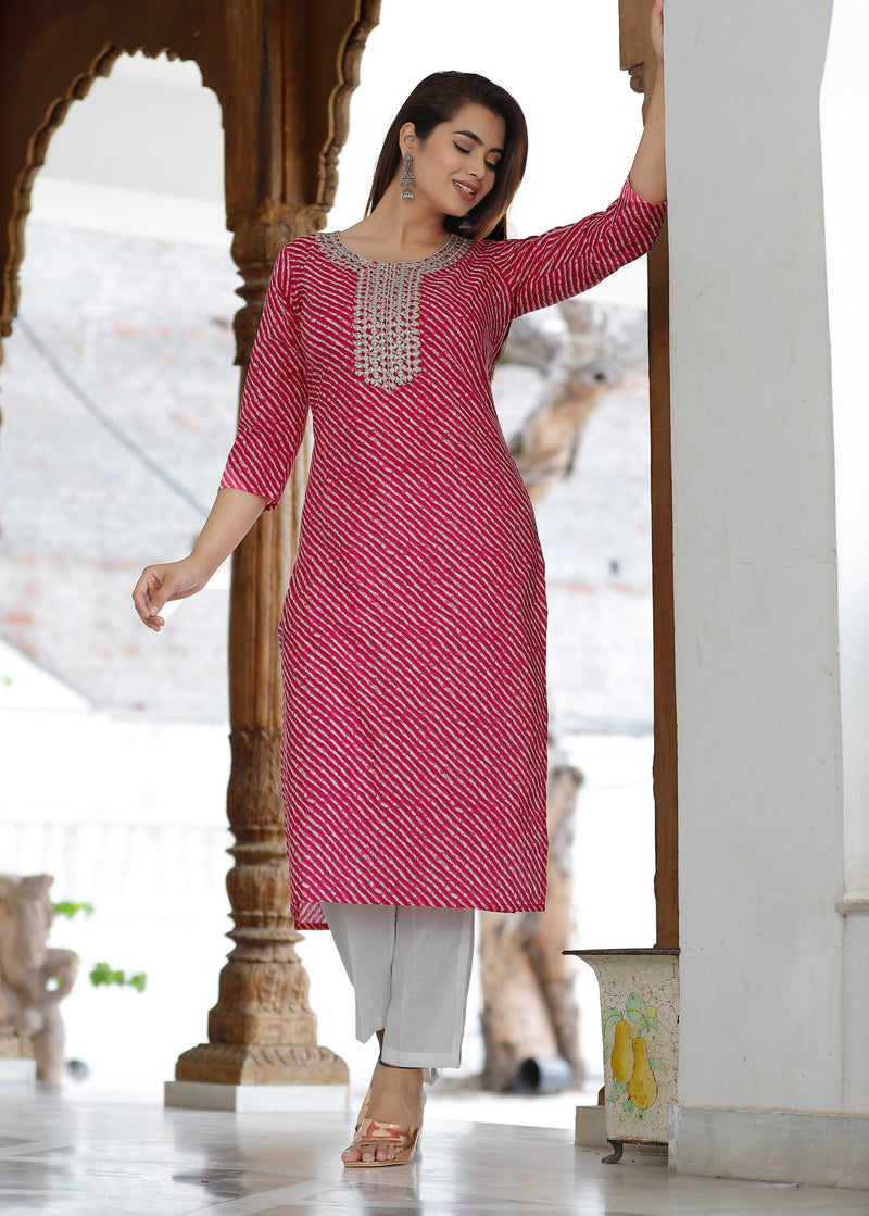 Elegant Pink Cotton Kurti with Traditional Print