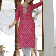 Elegant Pink Cotton Kurti with Traditional Print