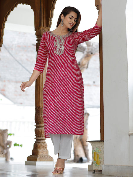 Pink Printed Cotton Kurta Set