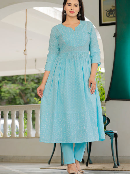 Sky Blue A-Line Kurta Set for Women