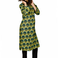 Women Olive Green Printed Cotton Kurta