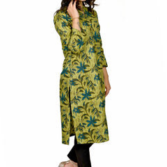 Green Printed Cotton Long Kurta for Women