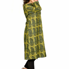 Green Printed Cotton Long Kurta for Women