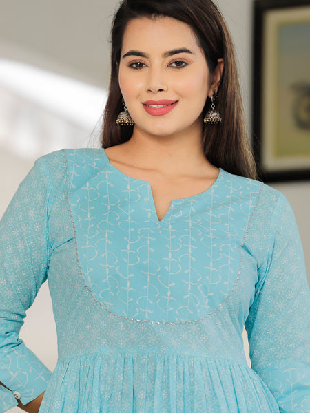 Sky Blue A-Line Kurta Set for Women