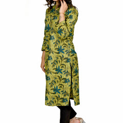 Green Printed Cotton Long Kurta for Women