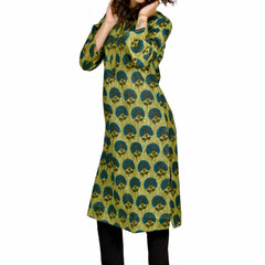 Women Olive Green Printed Cotton Kurta