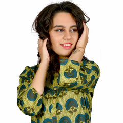 Women Olive Green Printed Cotton Kurta