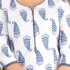 White Printed Cotton Long Kurta for Women