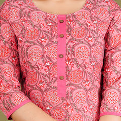 Pink Printed Cotton Long Kurta for Women