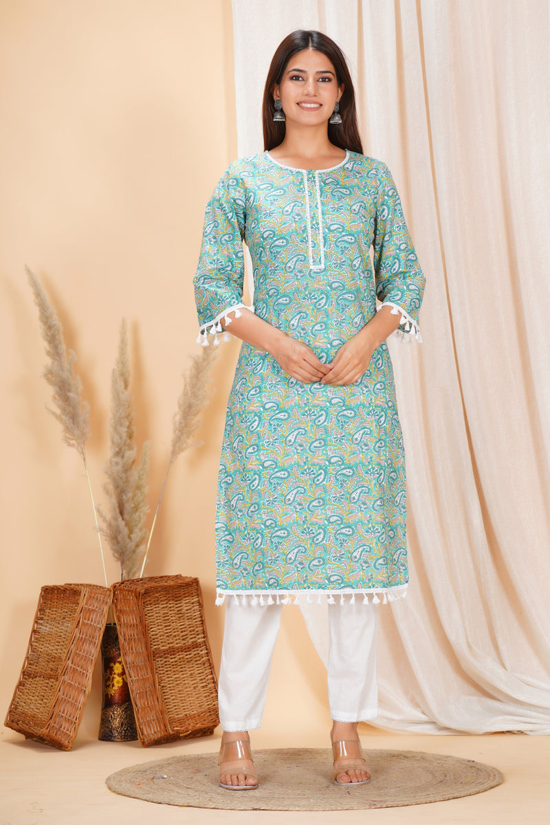 Pure Cotton Printed Kurta Pant Set | Soft Fabric | Elastic Bottom