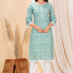 Pure Cotton Printed Kurta Pant Set | Soft Fabric | Elastic Bottom