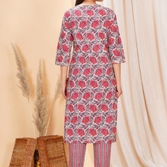 Soft pure cotton printed set with comfy elastic pants, perfect for daily wear and all-day comfort.