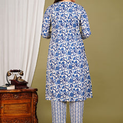 Blue Cotton Printed Kurta Pant with Dupatta Set