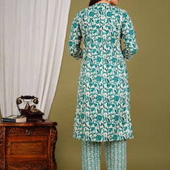 Green Cotton Printed Kurta Pant with Dupatta Set