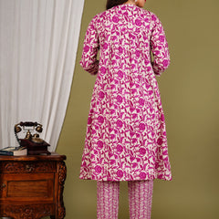 Purple Cotton Printed Kurta Pant with Dupatta Set
