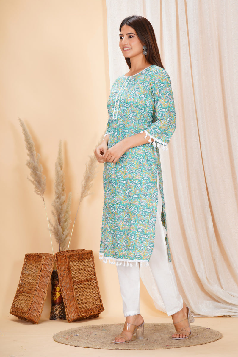 Pure Cotton Printed Kurta Pant Set | Soft Fabric | Elastic Bottom