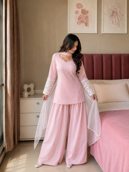 Pink Farshi Kurta Pant with Dupatta Set