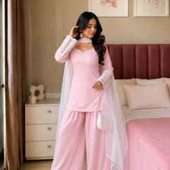 Pink Farshi Kurta Pant with Dupatta Set