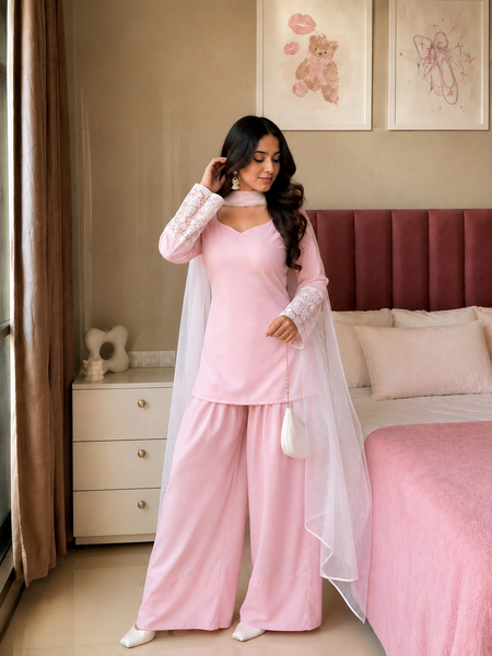 Pink Farshi Kurta Pant with Dupatta Set