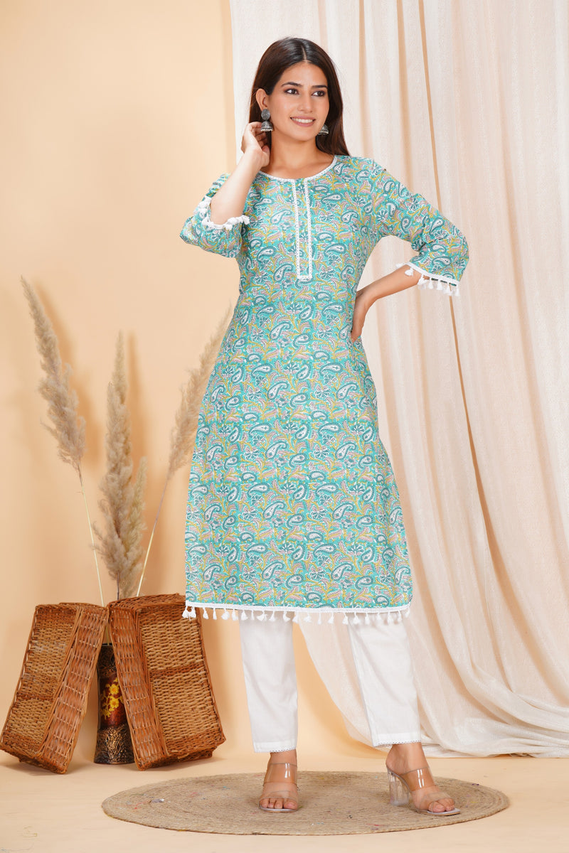 Pure Cotton Printed Kurta Pant Set | Soft Fabric | Elastic Bottom