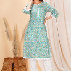 Pure Cotton Printed Kurta Pant Set | Soft Fabric | Elastic Bottom