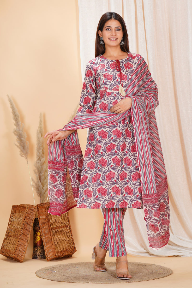 Soft pure cotton printed set with comfy elastic pants, perfect for daily wear and all-day comfort.