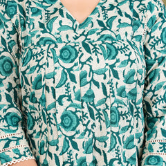 Green Cotton Printed Kurta Pant with Dupatta Set