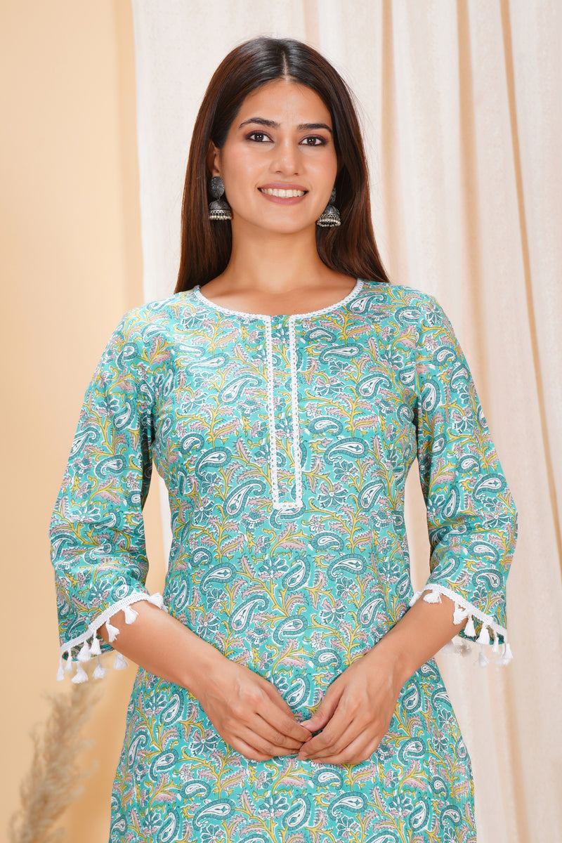 Pure Cotton Printed Kurta Pant Set | Soft Fabric | Elastic Bottom