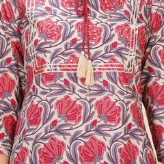 Soft pure cotton printed set with comfy elastic pants, perfect for daily wear and all-day comfort.