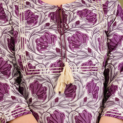 Purple Cotton Printed Kurta Pant with Dupatta Set