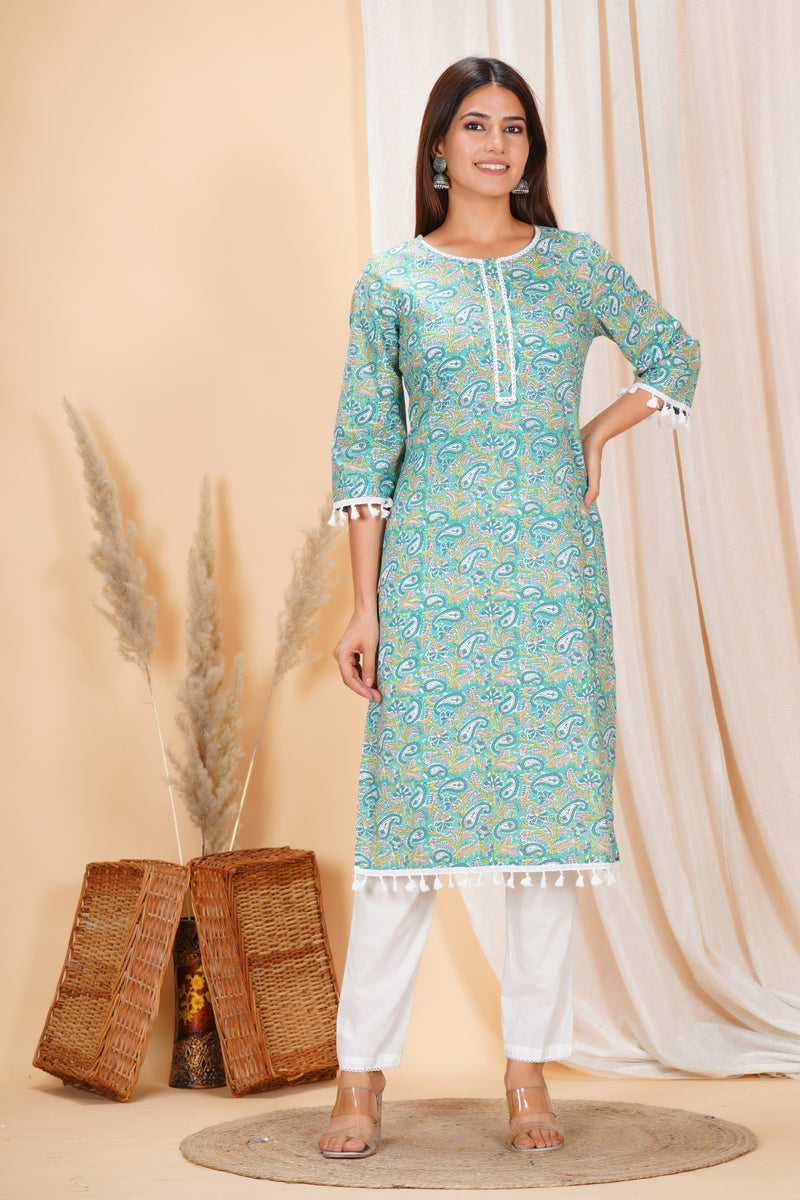 Pure Cotton Printed Kurta Pant Set | Soft Fabric | Elastic Bottom