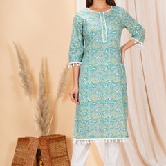 Pure Cotton Printed Kurta Pant Set | Soft Fabric | Elastic Bottom